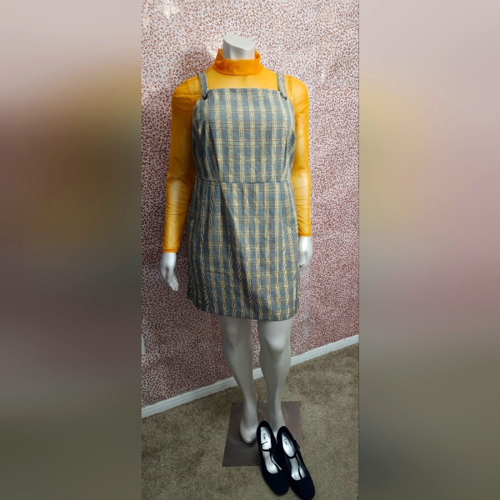 "As if" Plaid dress with mesh long sleeve shirt